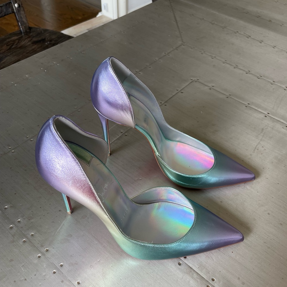 christian louboutin iriza 100mm stiletto sz 38.5 licorne silver iridescent - Picture 5 of 11